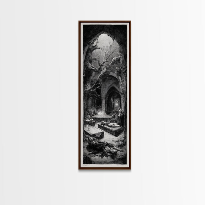 The Forgotten Crypt, Expressionist Nightmare Art, Tall Narrow Wall Art, Dark Halloween Decor, Framed Canvas Print, Halloween Wall Art