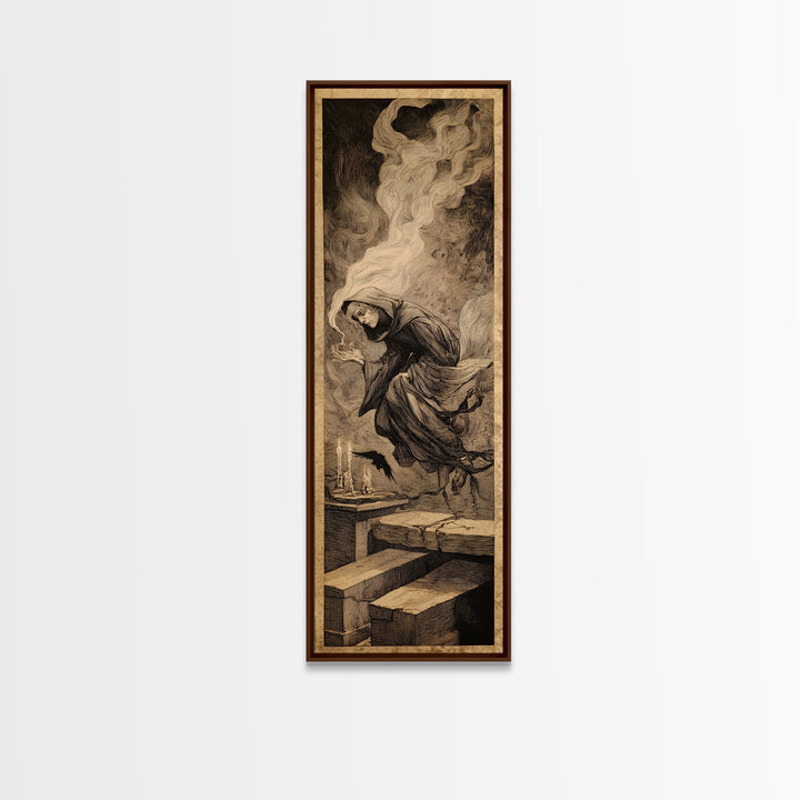 The Forgotten Crypt, Expressionist Gothic Art, Tall Narrow Wall Art, Macabre Wall Art, Canvas Print, Halloween Wall Art, Gothic Home Decor