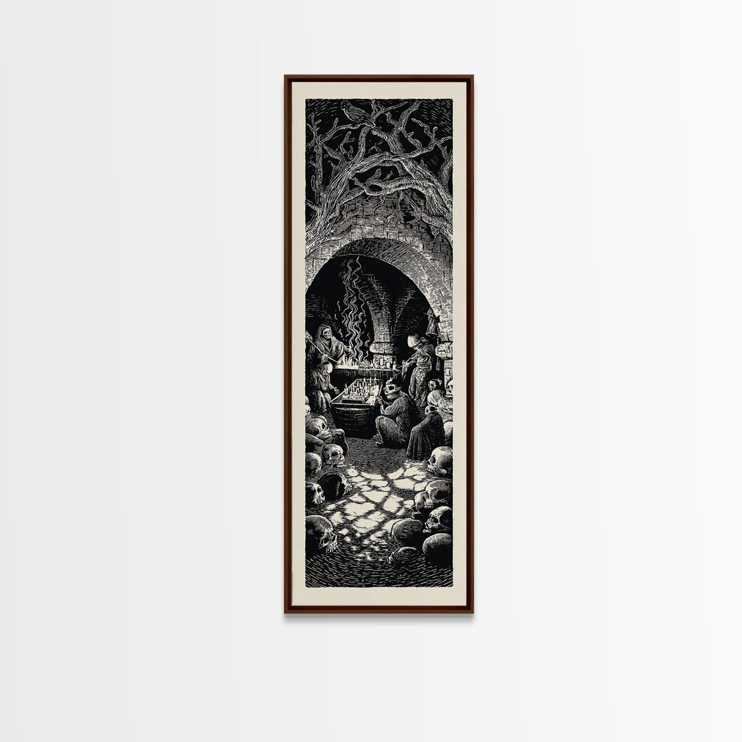 The Forgotten Crypt, Macabre Folk Print Art, Tall Narrow Wall Art, Gothic Horror Wall Art, Framed Canvas Print