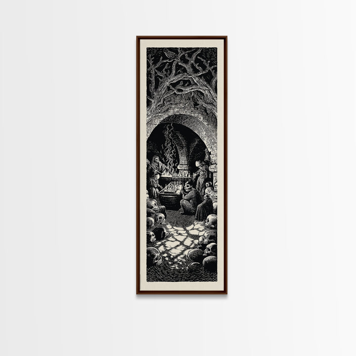 The Forgotten Crypt, Macabre Folk Print Art, Tall Narrow Wall Art, Gothic Horror Wall Art, Framed Canvas Print