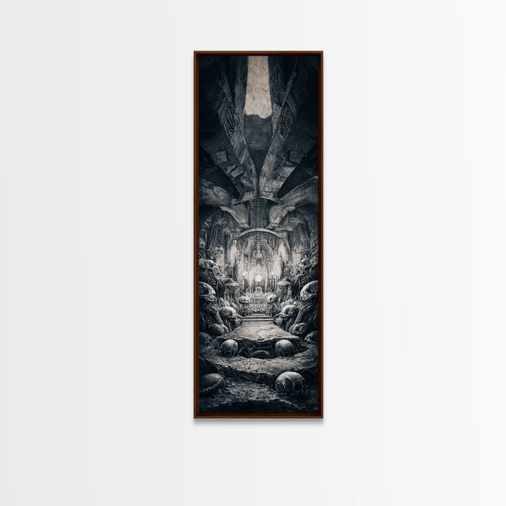 The Forgotten Crypt, Biomechanical Horror Art, Tall Narrow Wall Art, Gothic Horror Wall Art, Framed Canvas Print, Halloween Wall Art