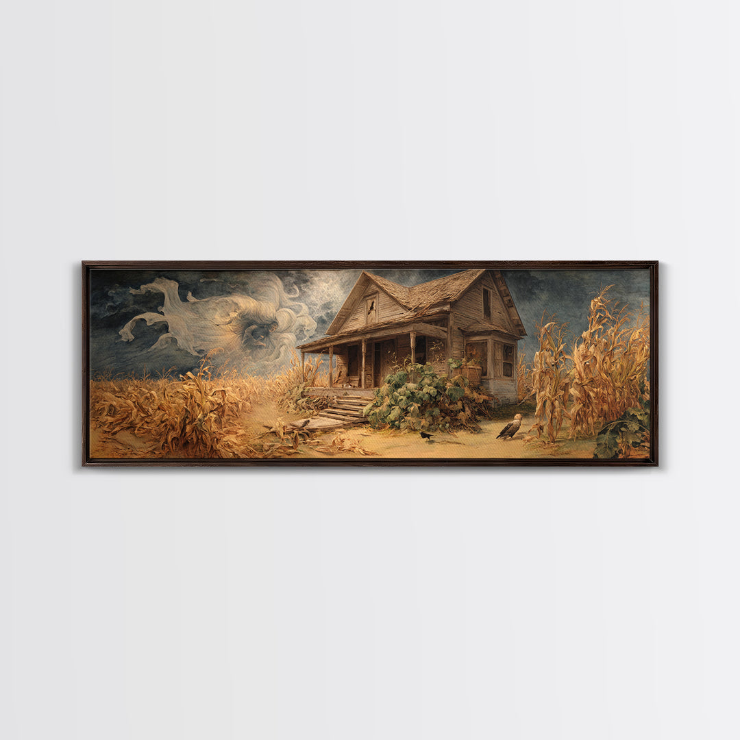 The Possessed Farmhouse, Dark Renaissance Art, Extra Wide Wall Art, Gothic Horror Wall Art, Canvas Print, Halloween Wall Art