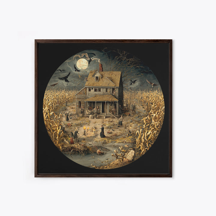 The Possessed Farmhouse, Danse Macabre Art, Square Wall Art, Dark Fantasy Wall Art, Canvas Print, Halloween Wall Art