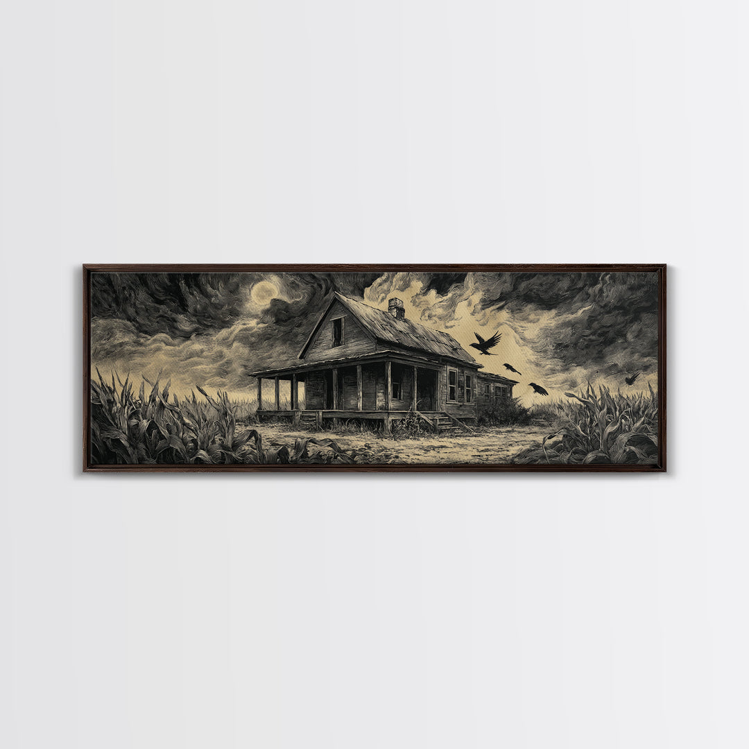 The Possessed Farmhouse, Visionary Gothic Art, Extra Wide Wall Art, Dark Halloween Decor, Canvas Print, Halloween Wall Art
