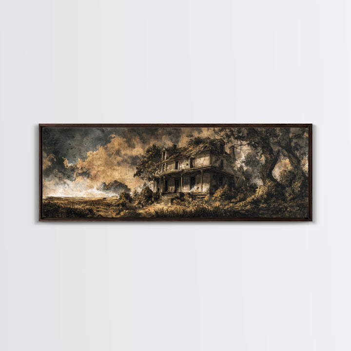 The Possessed Farmhouse, Ornate Symbolist Art, Extra Wide Wall Art, Dark Halloween Decor, Canvas Print, Halloween Wall Art