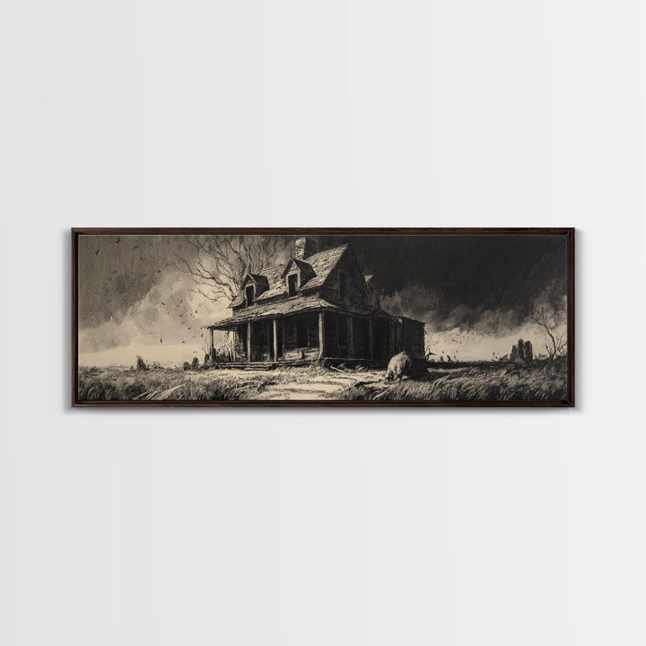The Possessed Farmhouse, Decadent Gothic Art, Extra Wide Wall Art, Dark Halloween Decor, Framed Canvas Print, Halloween Wall Art