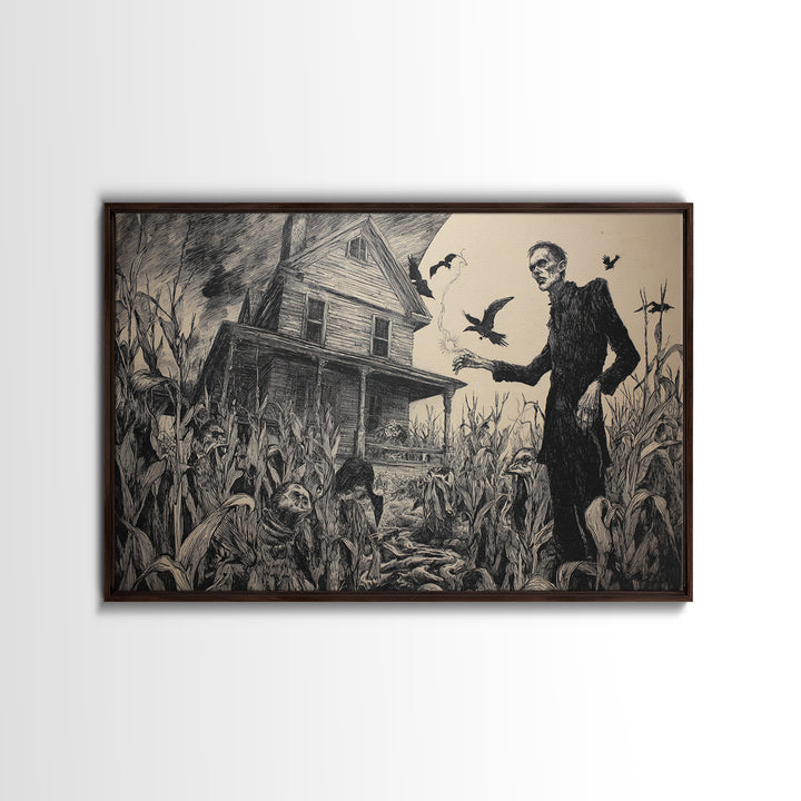 The Possessed Farmhouse, Expressionist Nightmare Art, Landscape Wall Art, Macabre Wall Art, Framed Canvas Print, Halloween Wall Art