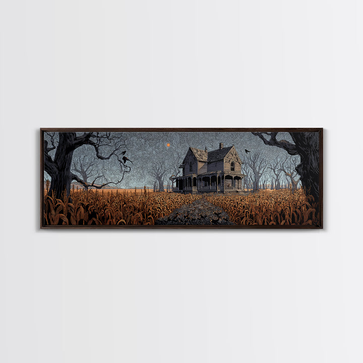 The Possessed Farmhouse, Stained Glass Gothic Art, Extra Wide Wall Art, Dark Halloween Decor, Canvas Print, Halloween Wall Art