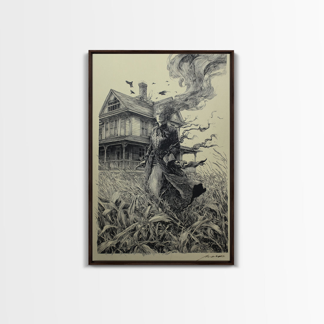 The Possessed Farmhouse, Victorian Macabre Art, Vertical Wall Art, Dark Fantasy Wall Art, Canvas Print, Halloween Wall Art