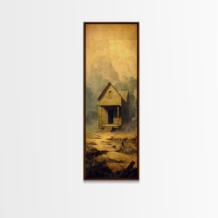 The Possessed Farmhouse, Surreal Apocalyptic Art, Tall Narrow Wall Art, Gothic Horror Wall Art, Canvas Print, Halloween Wall Art