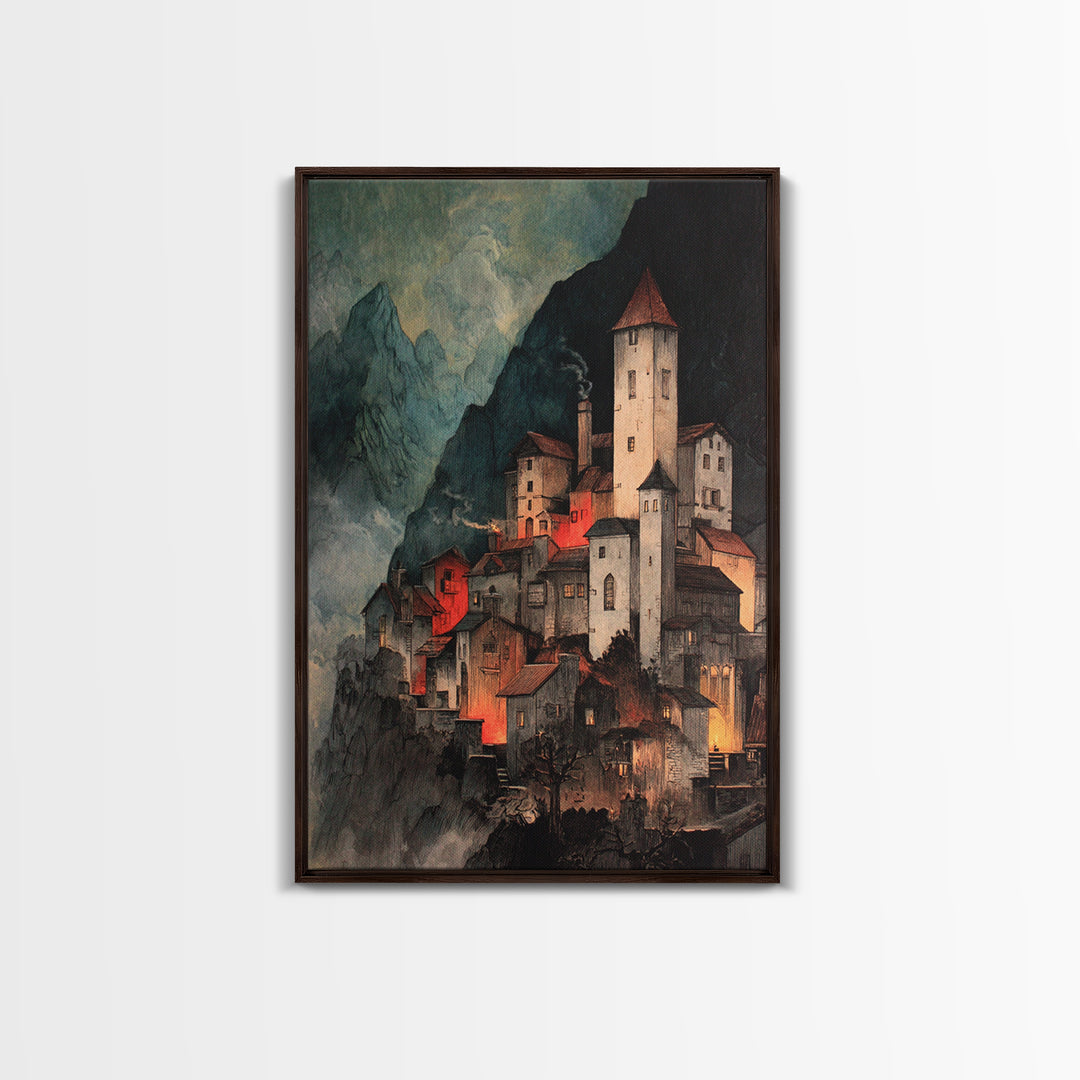 The Vampire Castle, Danse Macabre Art, Vertical Wall Art, Gothic Horror Wall Art, Framed Canvas Print, Halloween Decor