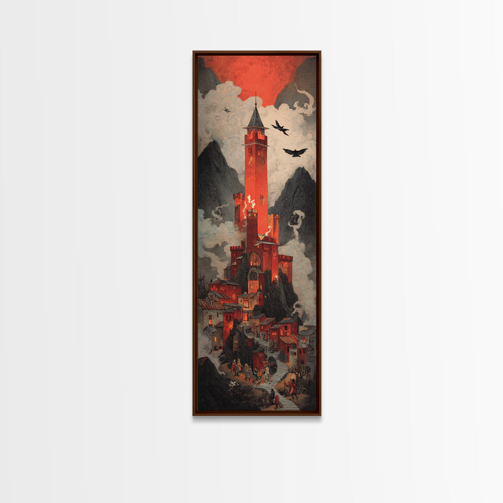 The Vampire Castle, Visionary Gothic Art, Tall Narrow Wall Art, Macabre Wall Art, Canvas Print, Halloween Wall Art