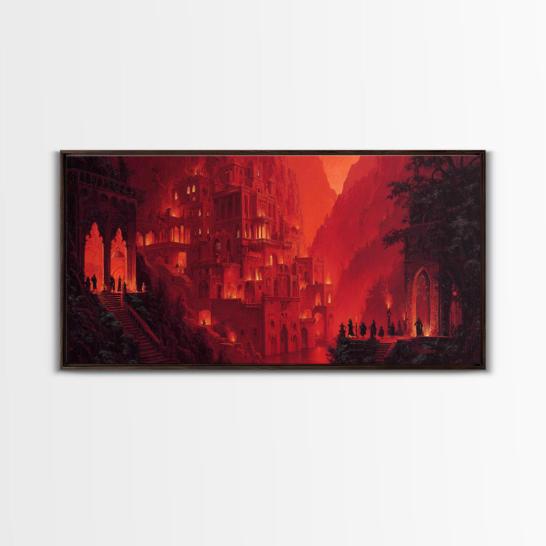 The Vampire Castle, Apocalyptic Romantic Art, Wide Panoramic Art, Dark Halloween Decor, Canvas Print, Halloween Wall Art, Horror Wall Art