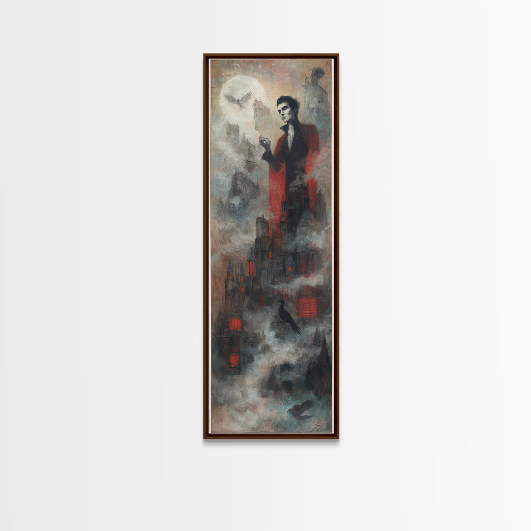 The Vampire Castle, Symbolist Dream Art, Tall Narrow Wall Art, Macabre Wall Art, Canvas Print, Halloween Wall Art, Dark Fantasy Art