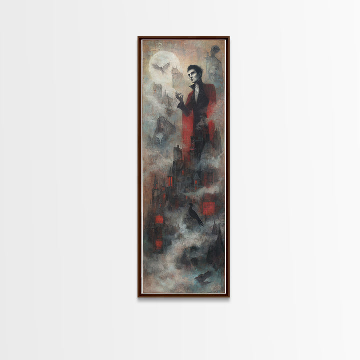 The Vampire Castle, Symbolist Dream Art, Tall Narrow Wall Art, Macabre Wall Art, Canvas Print, Halloween Wall Art, Dark Fantasy Art