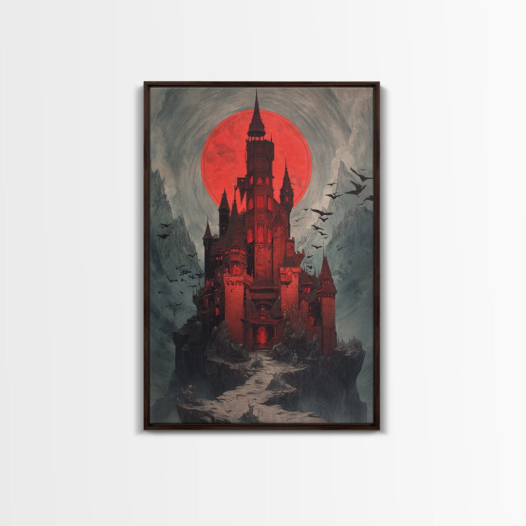 The Vampire Castle, Decadent Gothic Art, Vertical Wall Art, Dark Fantasy Wall Art, Framed Canvas Print, Halloween Wall Art