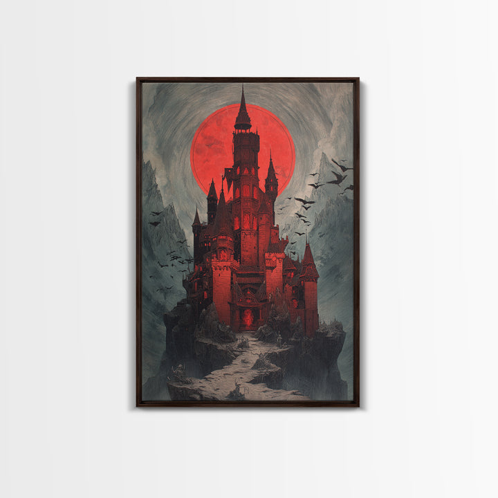 The Vampire Castle, Decadent Gothic Art, Vertical Wall Art, Dark Fantasy Wall Art, Framed Canvas Print, Halloween Wall Art