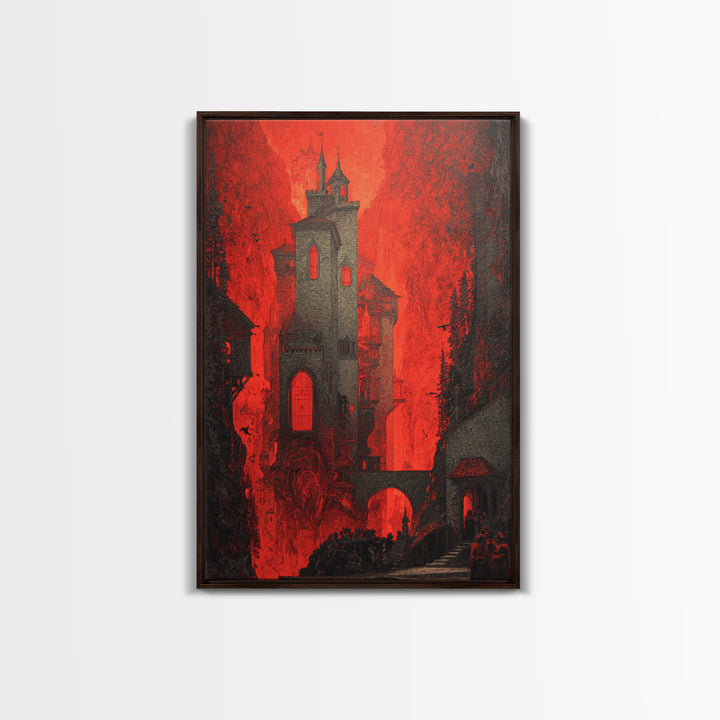 The Vampire Castle, Dark Symbolist Art, Vertical Wall Art, Dark Halloween Decor, Canvas Print, Halloween Wall Art, Horror Wall Art
