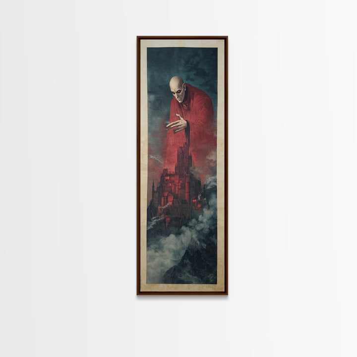 The Vampire Castle, Symbolist Etching Art, Tall Narrow Wall Art, Gothic Horror Wall Art, Framed Canvas Print, Halloween Wall Art