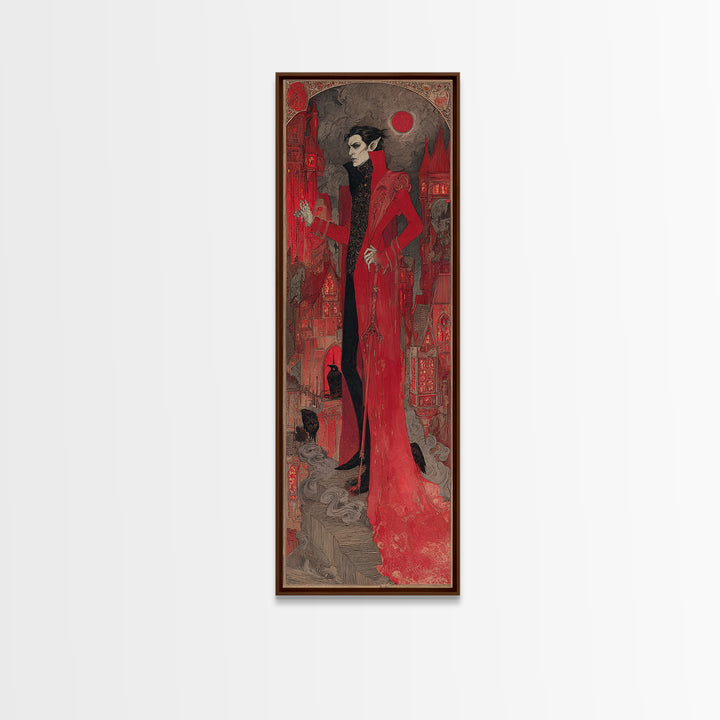 The Vampire Castle, Stained Glass Gothic Art, Tall Narrow Wall Art, Dark Halloween Decor, Canvas Print, Halloween Wall Art
