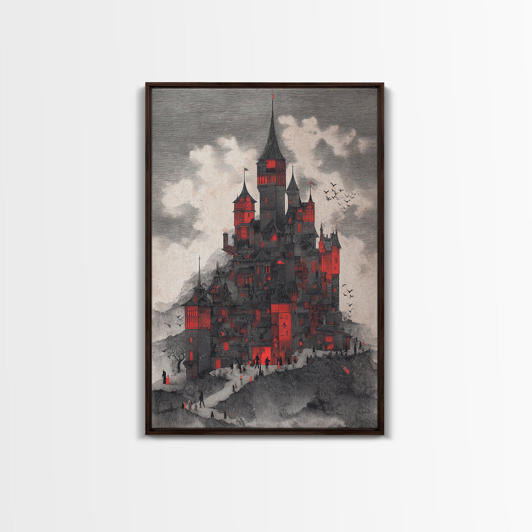 The Vampire Castle, Victorian Macabre Art, Vertical Wall Art, Gothic Horror Wall Art, Framed Canvas Print, Halloween Wall Art