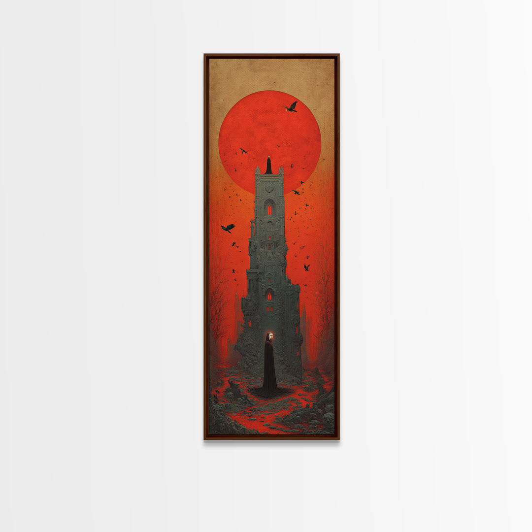 The Vampire Castle, Surreal Apocalyptic Art, Tall Narrow Wall Art, Dark Fantasy Wall Art, Canvas Print, Halloween Wall Art