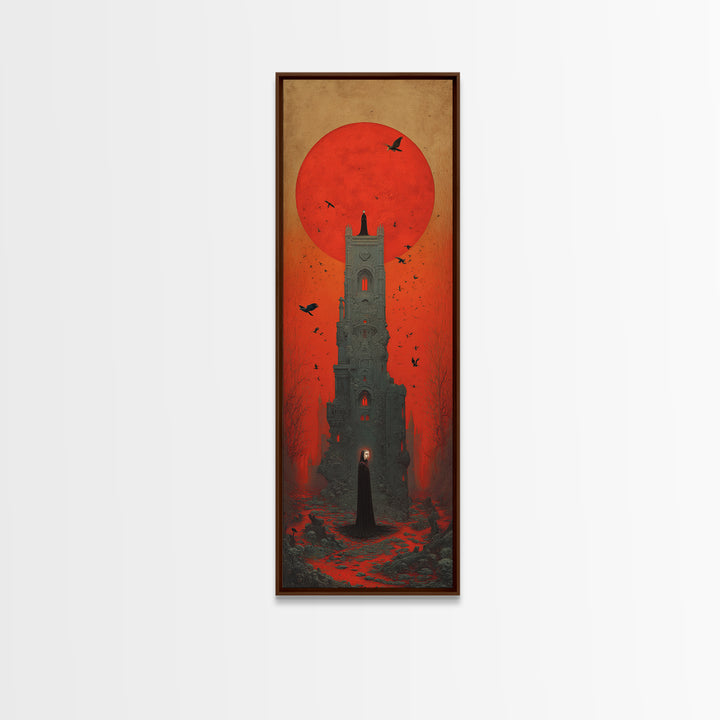 The Vampire Castle, Surreal Apocalyptic Art, Tall Narrow Wall Art, Dark Fantasy Wall Art, Canvas Print, Halloween Wall Art