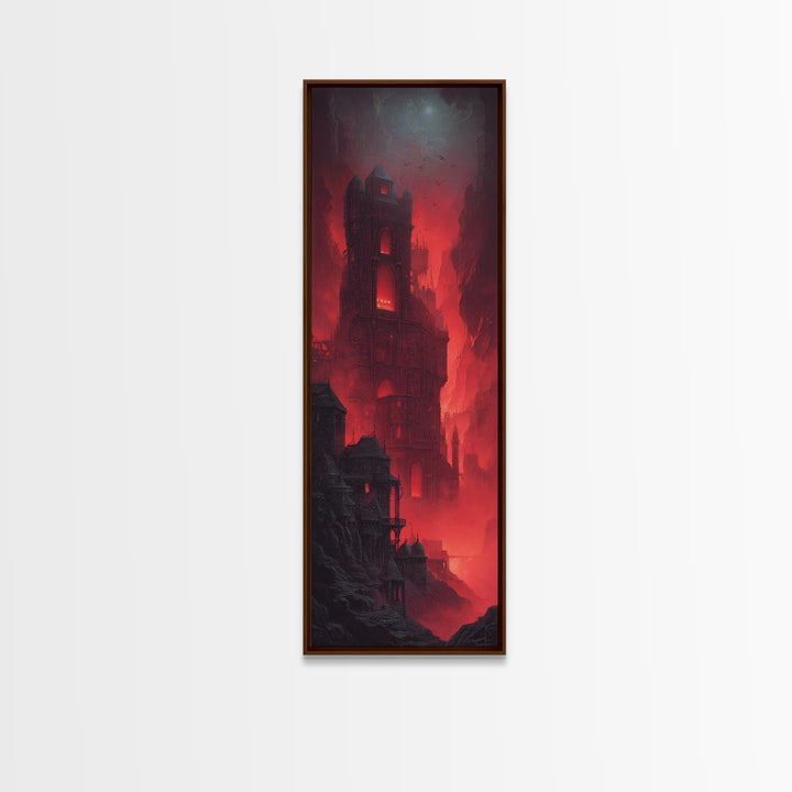 The Vampire Castle, Biomechanical Horror Art, Tall Narrow Wall Art, Gothic Horror Wall Art, Framed Canvas Print, Halloween Wall Art