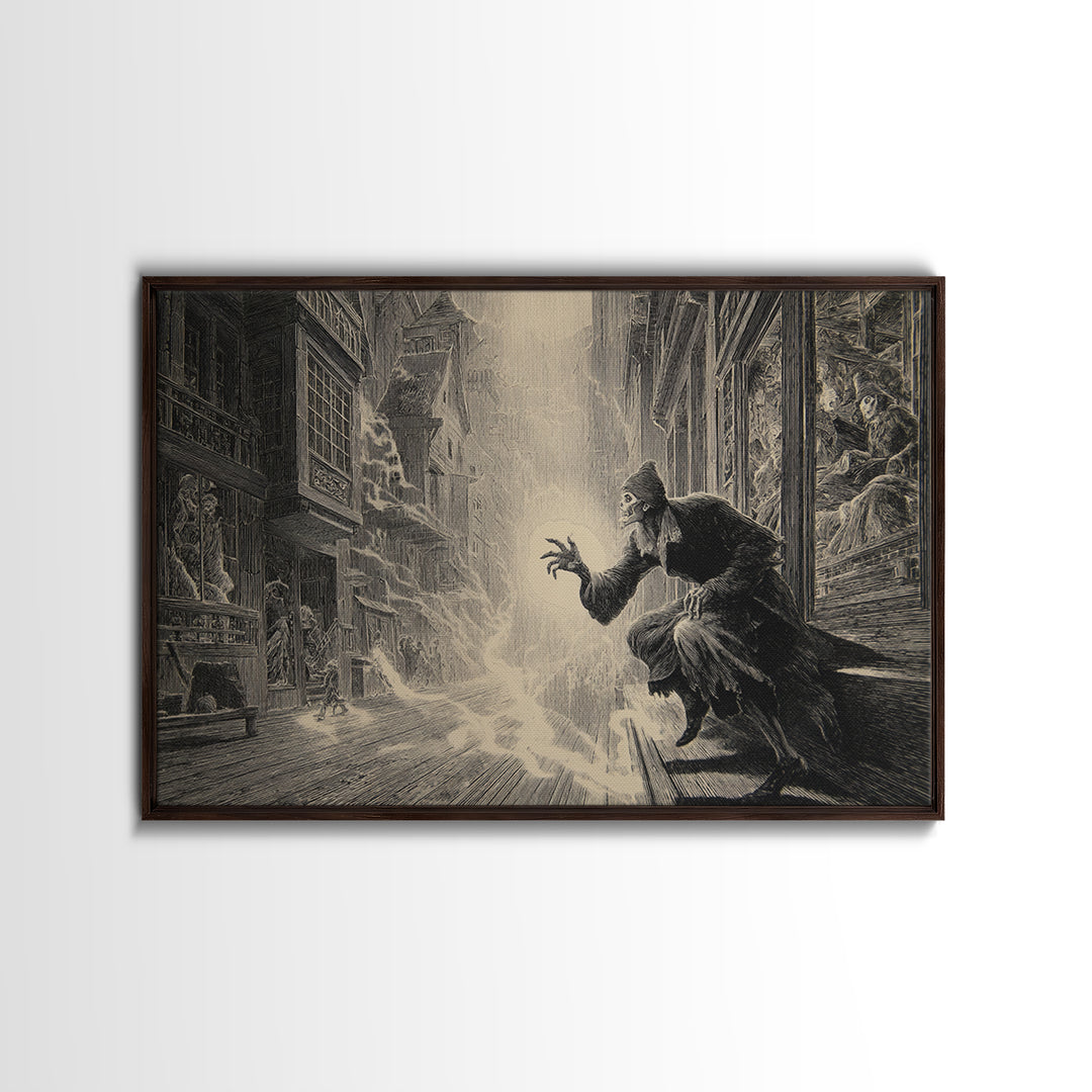 The Ghost Town Main Street, Gothic Engraving Art, Landscape Wall Art, Macabre Wall Art, Canvas Print, Halloween Wall Art