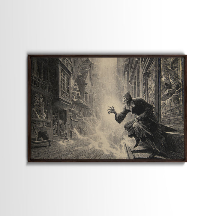The Ghost Town Main Street, Gothic Engraving Art, Landscape Wall Art, Macabre Wall Art, Canvas Print, Halloween Wall Art