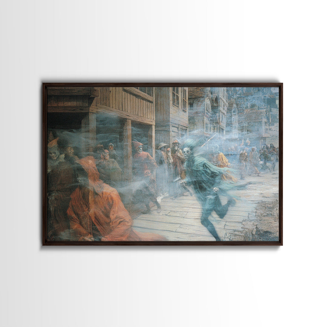 The Ghost Town Main Street, Medieval Grotesque Art, Landscape Wall Art, Gothic Horror Wall Art, Framed Canvas Print