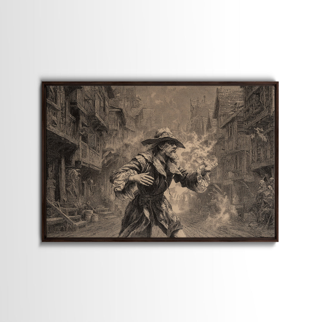The Ghost Town Main Street, Baroque Witchcraft Art, Landscape Wall Art, Dark Halloween Decor, Canvas Print, Halloween Wall Art