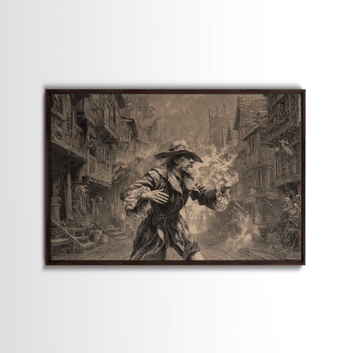 The Ghost Town Main Street, Baroque Witchcraft Art, Landscape Wall Art, Dark Halloween Decor, Canvas Print, Halloween Wall Art