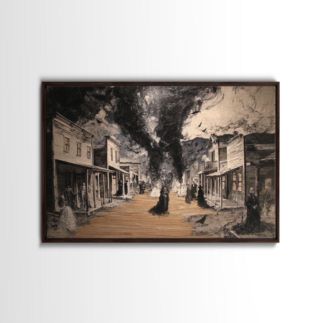 The Ghost Town Main Street, Dark Romantic Horror Art, Landscape Wall Art, Dark Fantasy Wall Art, Canvas Print, Halloween Wall Art