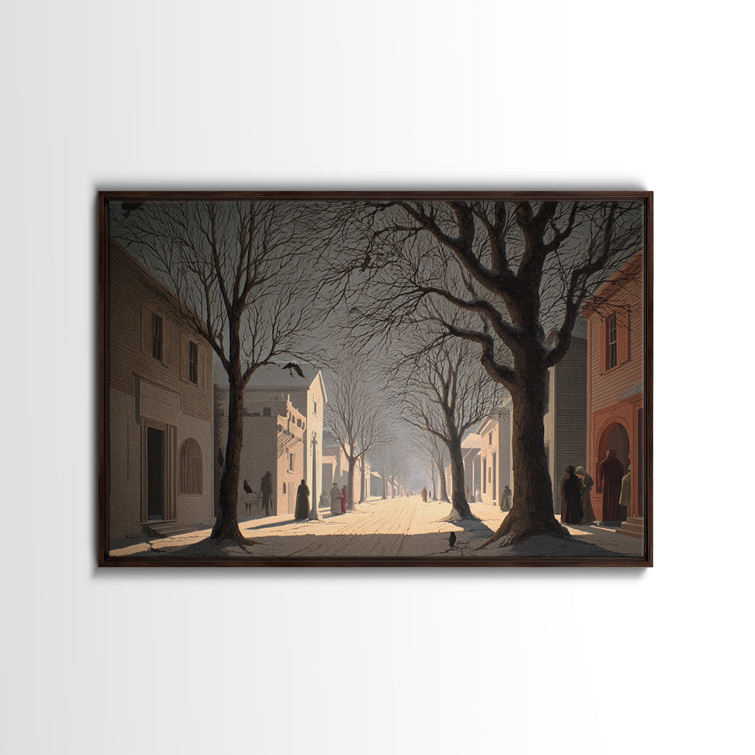 The Ghost Town Main Street, Romantic Gothic Landscape, Landscape Wall Art, Dark Halloween Decor, Canvas Print, Halloween Wall Art