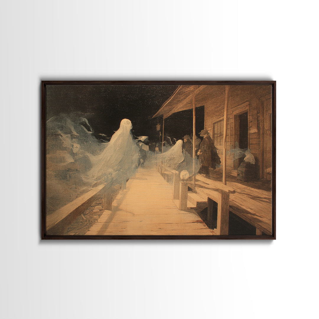 The Ghost Town Main Street, Symbolist Dream Art, Landscape Wall Art, Macabre Wall Art, Framed Canvas Print, Halloween Wall Art