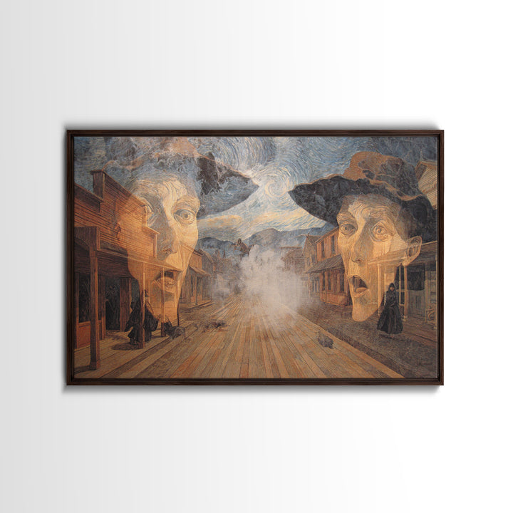 The Ghost Town Main Street, Expressionist Gothic Art, Landscape Wall Art, Dark Halloween Decor, Canvas Print, Halloween Wall Art
