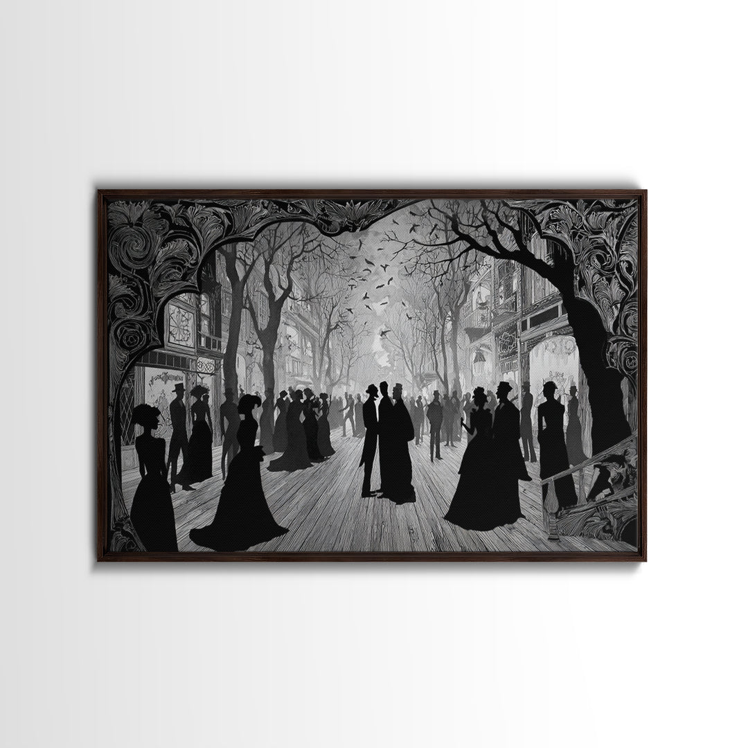 The Ghost Town Main Street, Decadent Line Art, Landscape Wall Art, Dark Fantasy Wall Art, Canvas Print, Halloween Wall Art