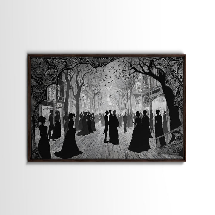 The Ghost Town Main Street, Decadent Line Art, Landscape Wall Art, Dark Fantasy Wall Art, Canvas Print, Halloween Wall Art