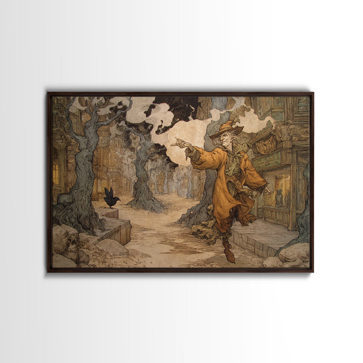 The Ghost Town Main Street, Gothic Storybook Art, Landscape Wall Art, Dark Fantasy Wall Art, Framed Canvas Print, Halloween Wall Art