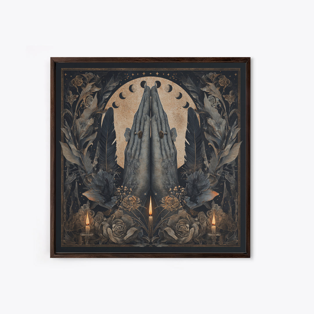 Occult Celestial Hands Canvas Print, Dark Art, Painting, Living Room Decor, Fine Art, Nocturne, Gothic Wall Art, Moody Wall Art, DAR-1x1-20