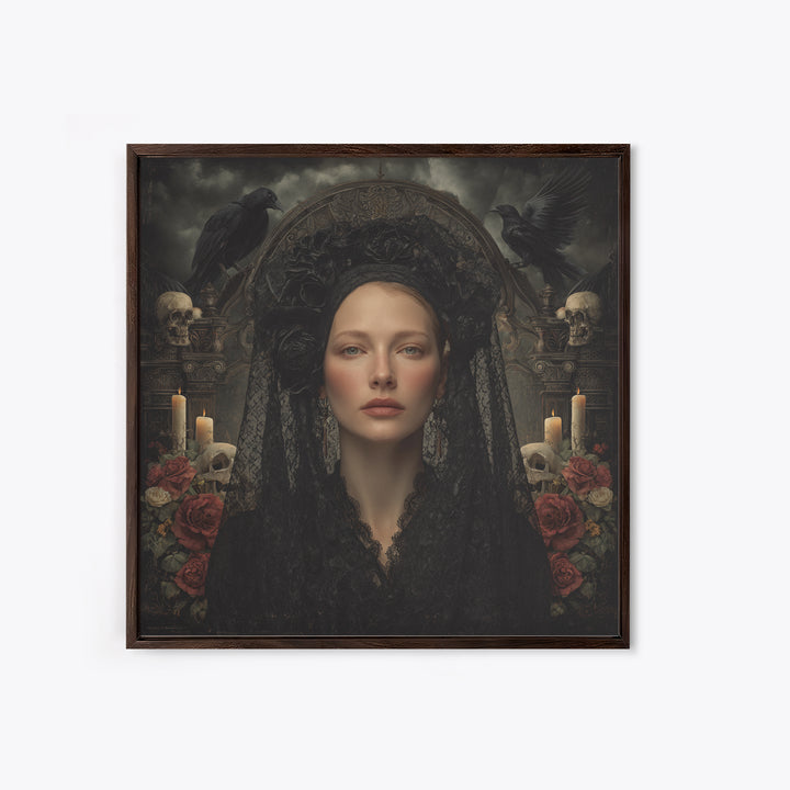 Gothic Woman Portrait Framed Canvas Print, Dark Art, Art Print, Living Room Decor, Fine Art, Nocturne, Halloween Art, DAR-1x1-28