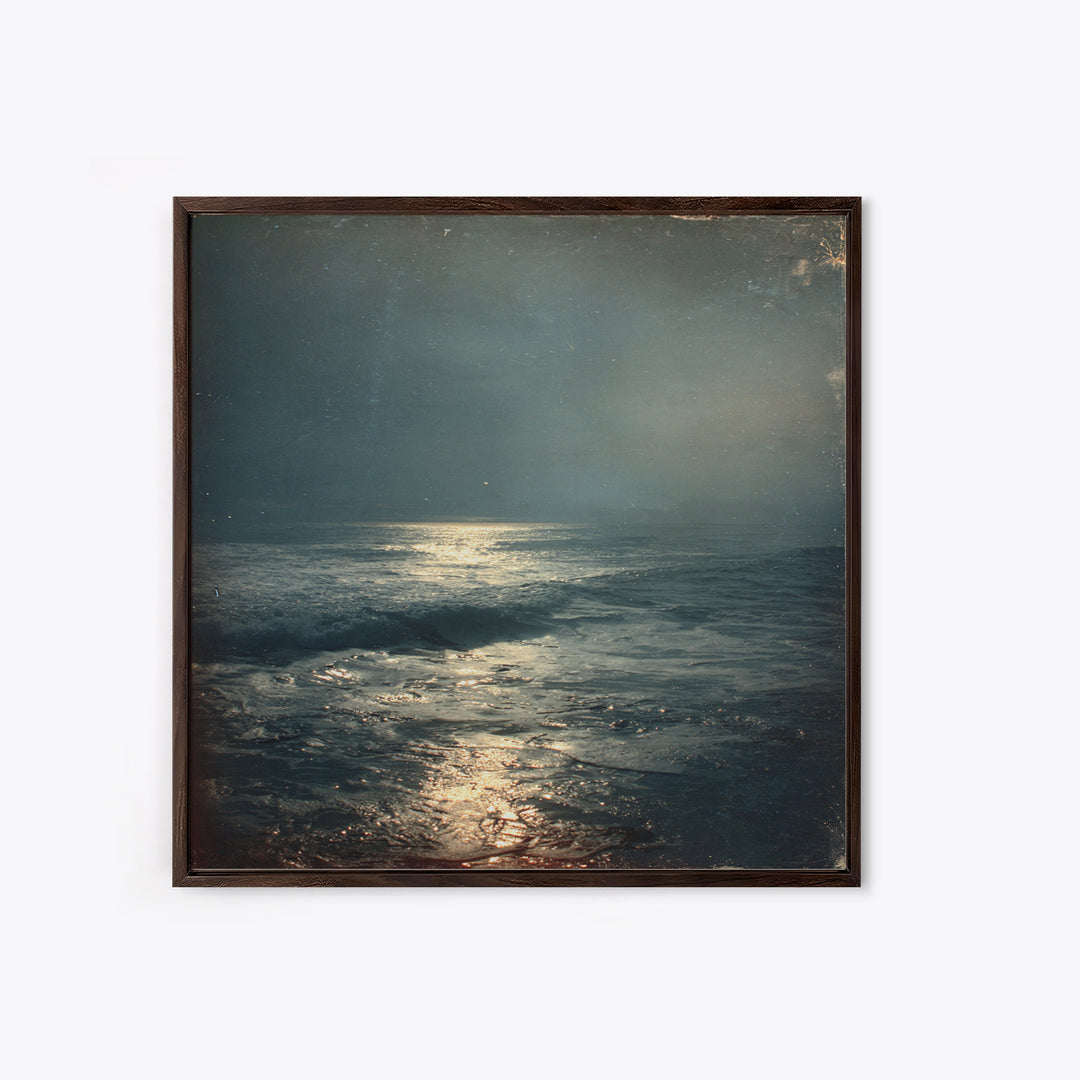 Stormy Sea under a Nearly Black Sky Framed Canvas Print, Dark Art, Textured Painting, Living Room Decor, Fine Art, Nocturne, DAR-1x1-29