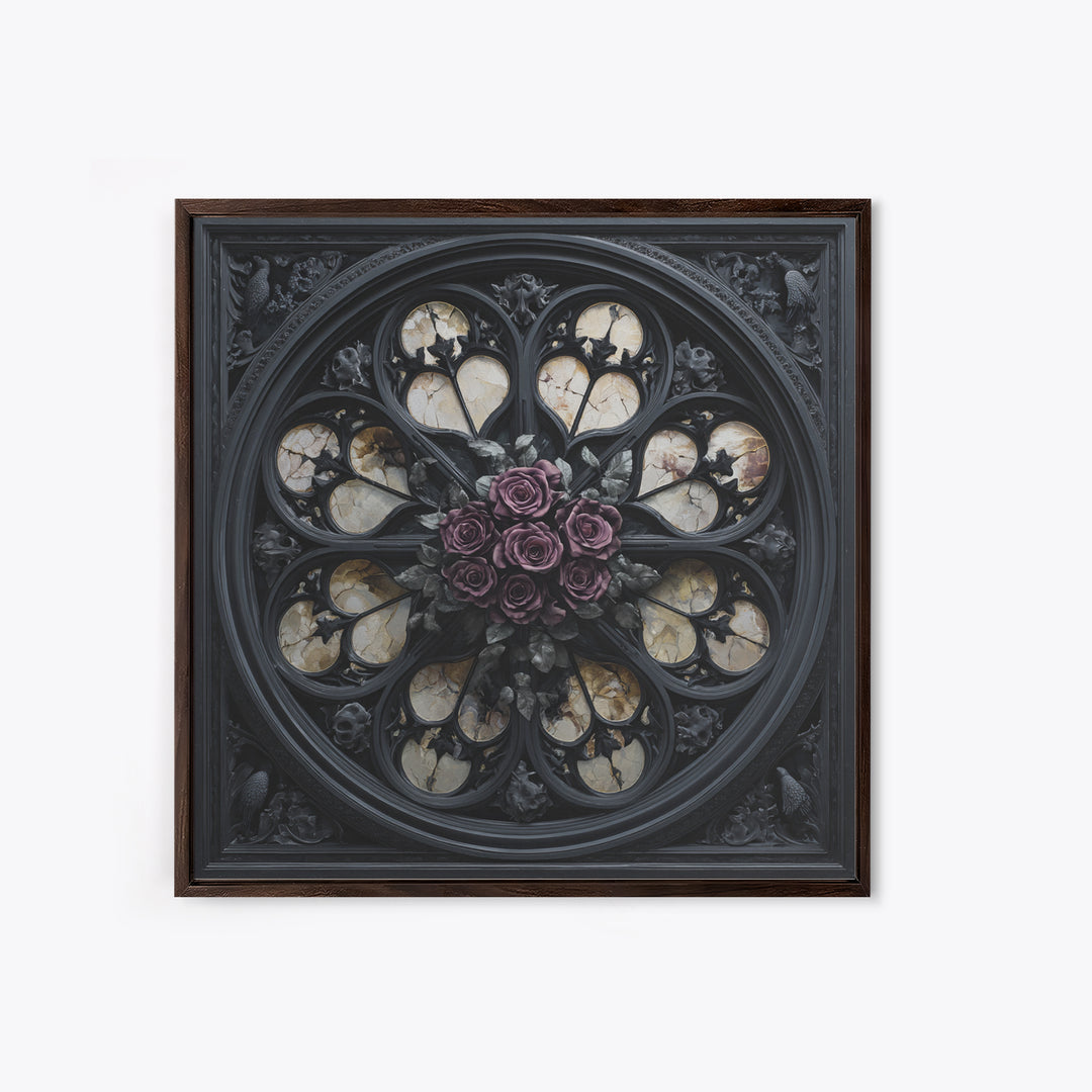 Gothic Cathedral Window Framed Canvas Print, Dark Art, Room Decor, Living Room Decor, Fine Art, Nocturne, Digital Art, DAR-1x1-40