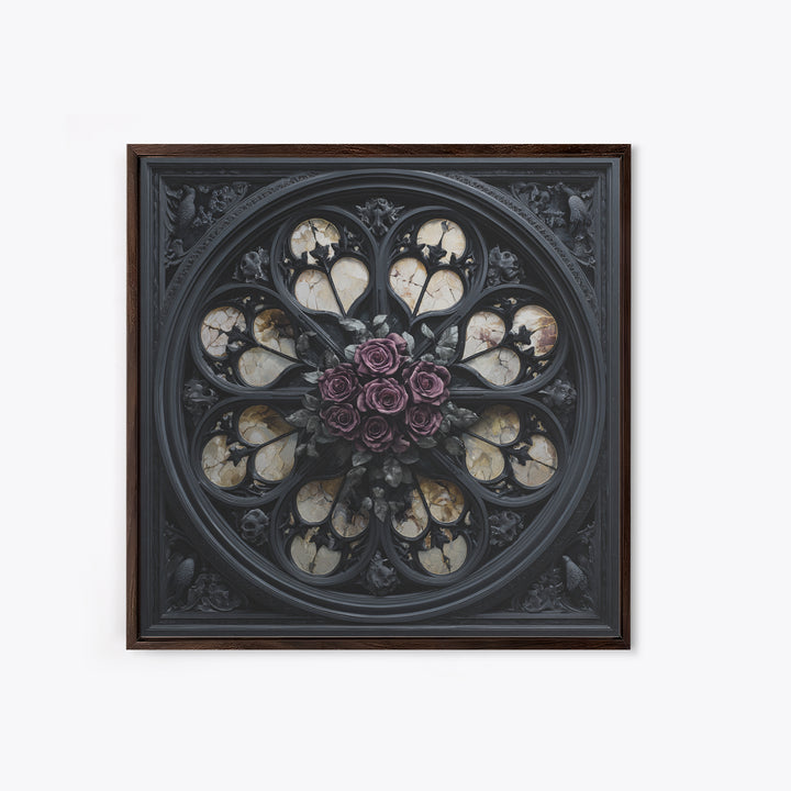 Gothic Cathedral Window Framed Canvas Print, Dark Art, Room Decor, Living Room Decor, Fine Art, Nocturne, Digital Art, DAR-1x1-40