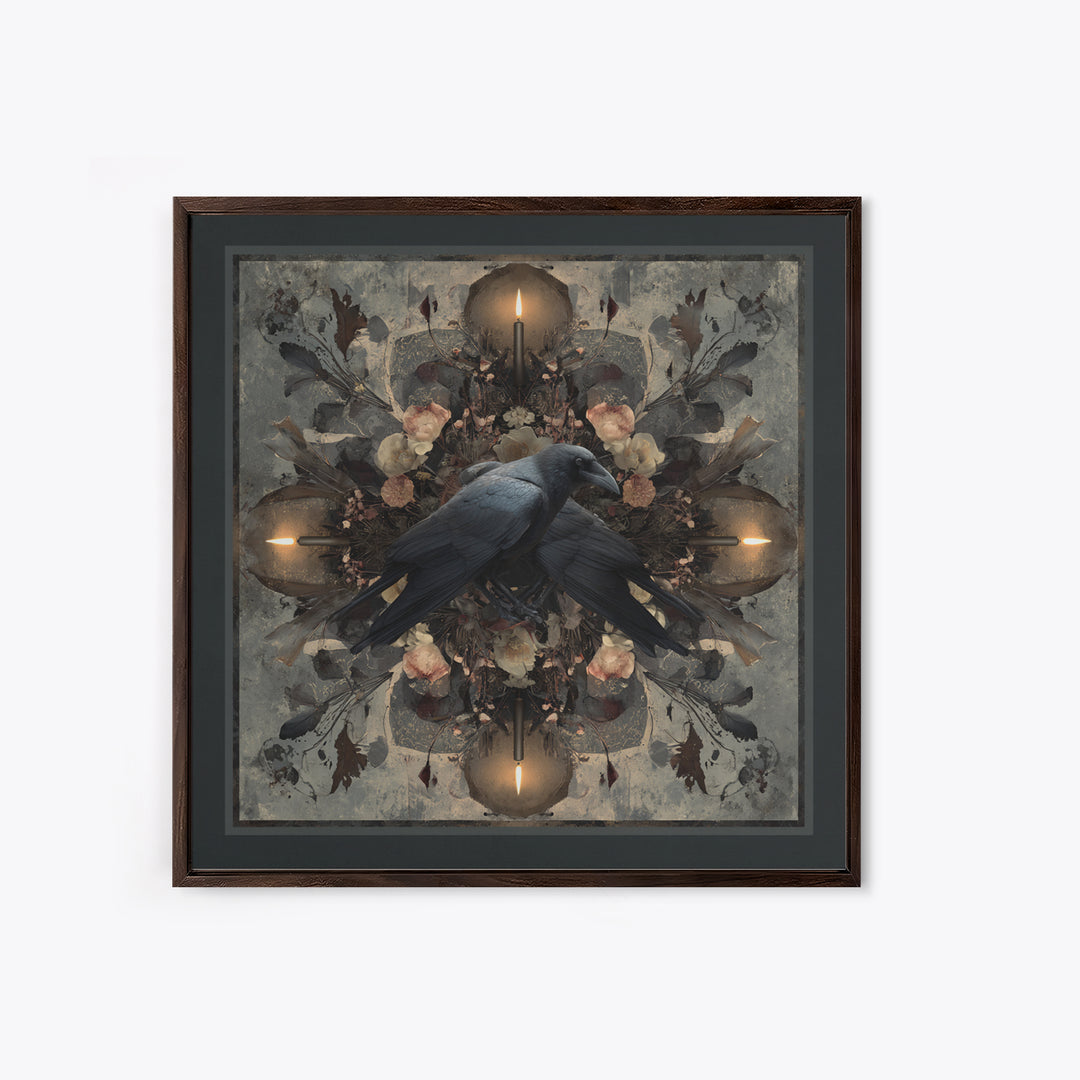 Silent Graveyard with Blue Moon Haze Framed Canvas Print, Dark Art, Halloween Decoration, Living Room Decor, Abstract Art, DAR-1x1-42
