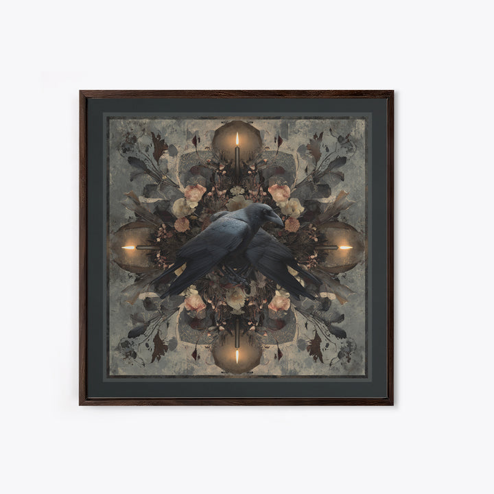 Silent Graveyard with Blue Moon Haze Framed Canvas Print, Dark Art, Halloween Decoration, Living Room Decor, Abstract Art, DAR-1x1-42