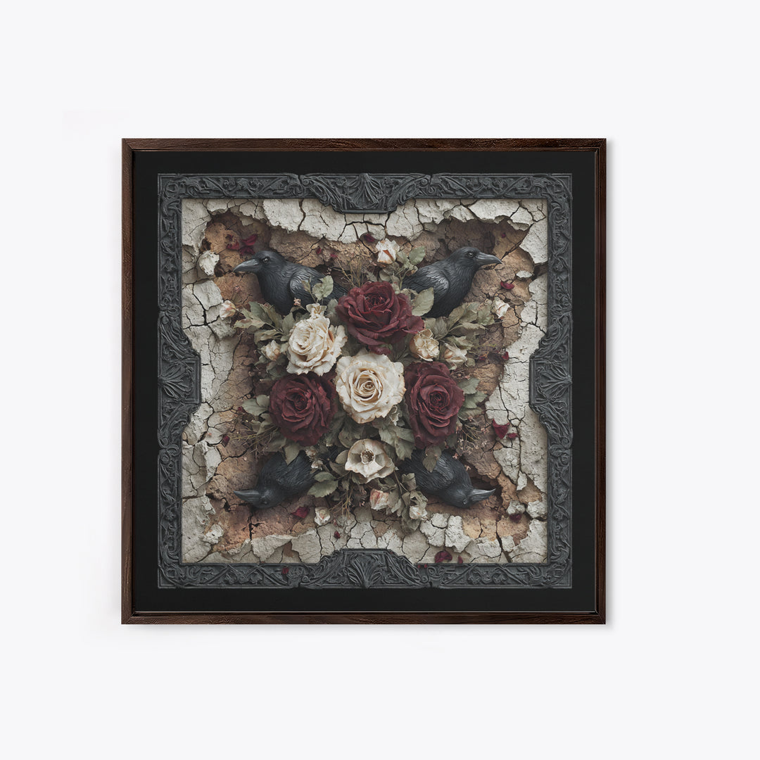 Black Roses Blooming from Cracked Stone Canvas Print, Dark Art, Fantasy Art, Living Room Decor, Fine Art, Nocturne, DAR-1x1-50