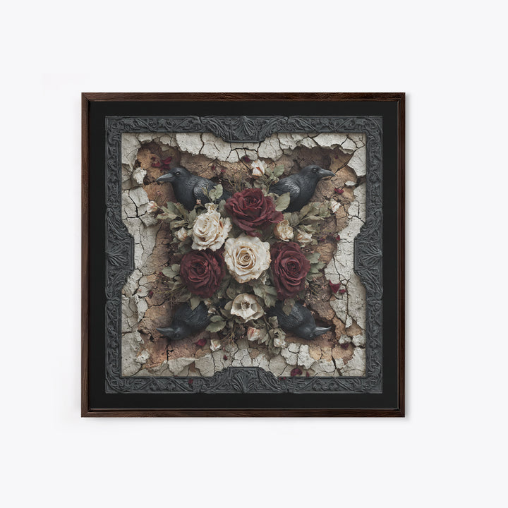 Black Roses Blooming from Cracked Stone Canvas Print, Dark Art, Fantasy Art, Living Room Decor, Fine Art, Nocturne, DAR-1x1-50