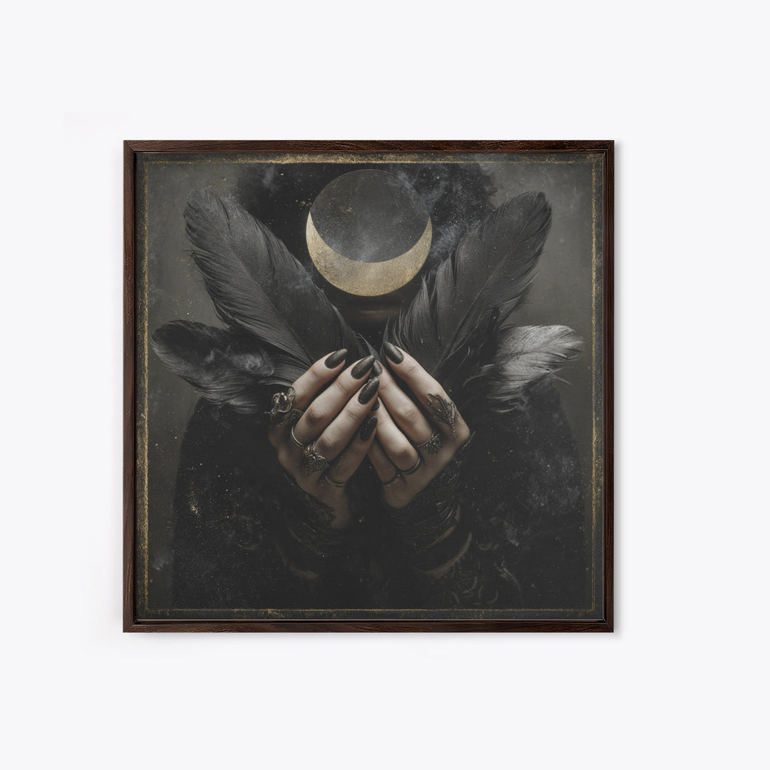 Occult Celestial Hands Framed Canvas Print, Dark Art, Horror Decor, Living Room Decor, Fine Art, Nocturne, Statement Artwork, DAR-1x1-68